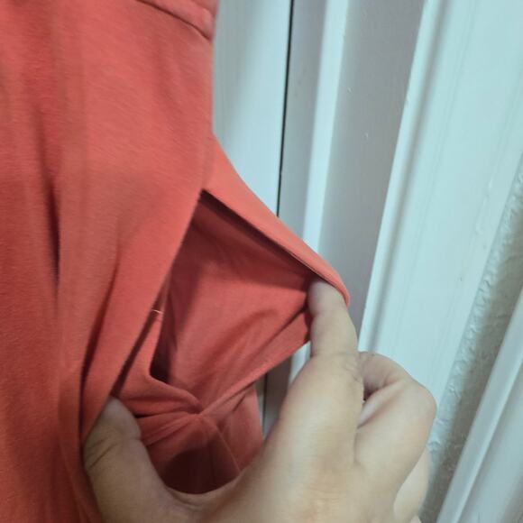 eShakti Women’s Dress Size 8 Red Cotton Blend V Neck Short Sleeve Pockets - Picture 4 of 8